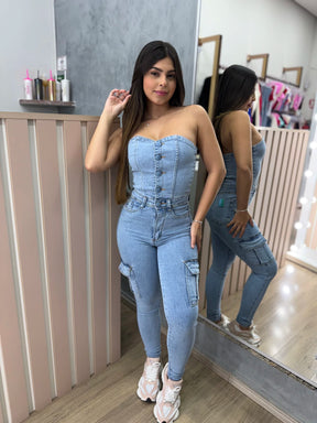 Macacão Cargo Jeans Sal e Pimenta Premium