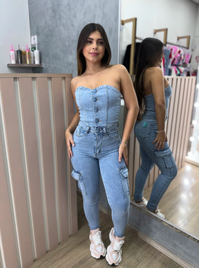 Macacão Cargo Jeans Sal e Pimenta Premium