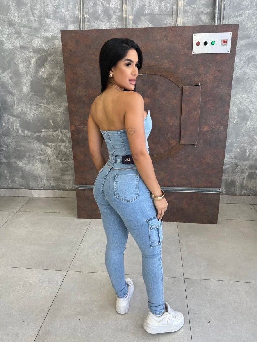 Macacão Cargo Jeans Sal e Pimenta Premium