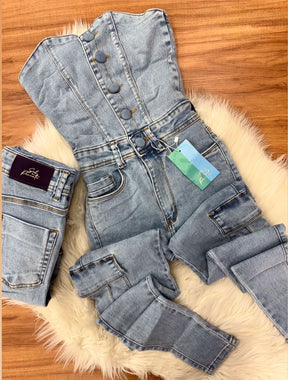 Macacão Cargo Jeans Sal e Pimenta Premium