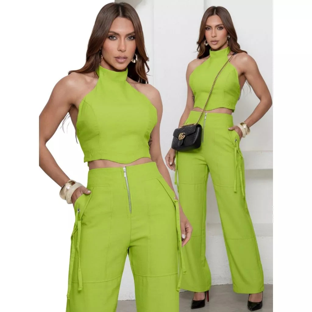 Conjunto Alfaiataria Cropped + Calça Pantalona